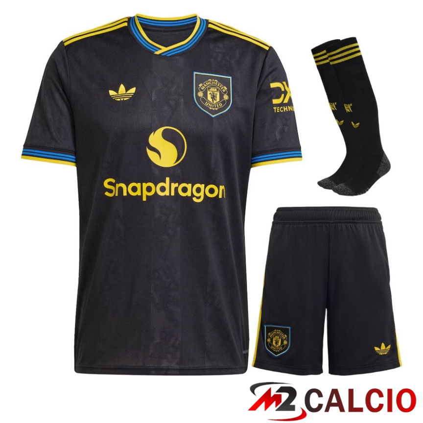 Maglie Calcio Personalizzate,Tute Calcio Squadre,Maglia Nazionale Italiana Calcio | Insieme Maglie Calcio Manchester United Terza (Pantaloncini + Calzini) 2025/2026
