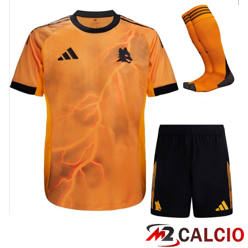 Maglie Calcio Personalizzate,Tute Calcio Squadre,Maglia Nazionale Italiana Calcio | Insieme Maglie Calcio AS Roma Seconda (Pantaloncini + Calzini) 2025/2026