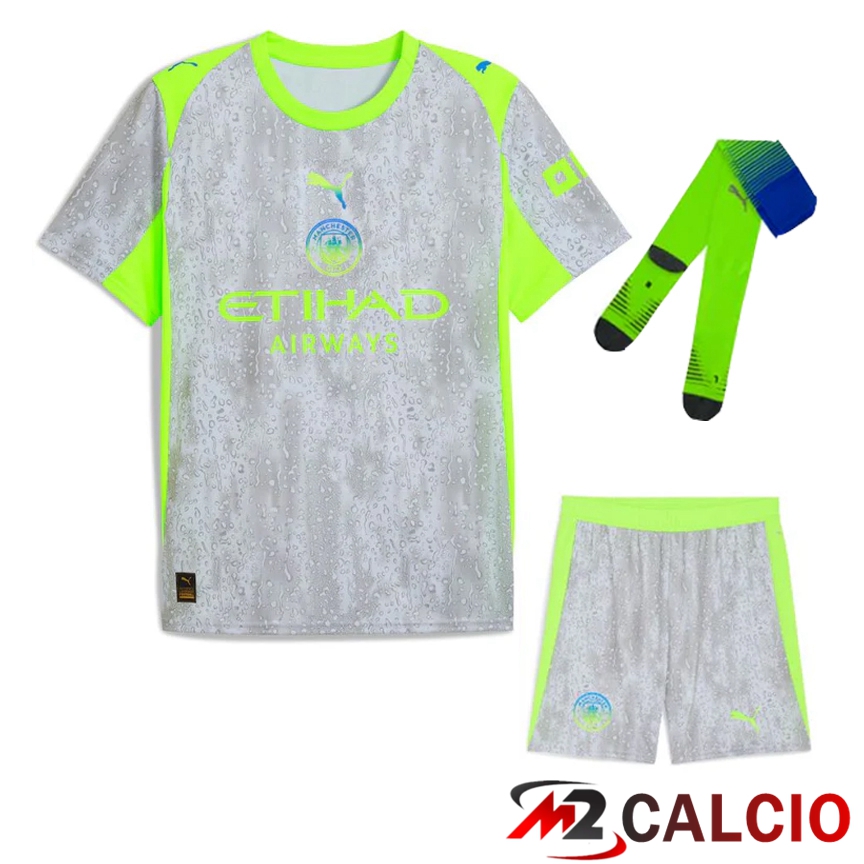 Maglie Calcio Personalizzate,Tute Calcio Squadre,Maglia Nazionale Italiana Calcio | Insieme Maglie Calcio Manchester City Terza (Pantaloncini + Calzini) 2025/2026