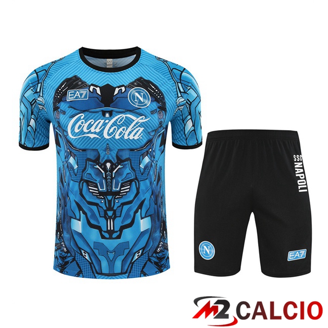 Maglie Calcio Personalizzate,Tute Calcio Squadre,Maglia Nazionale Italiana Calcio | Insieme T Shirt Allenamento SSC Napoli + Pantaloncini Blu 2025/2026