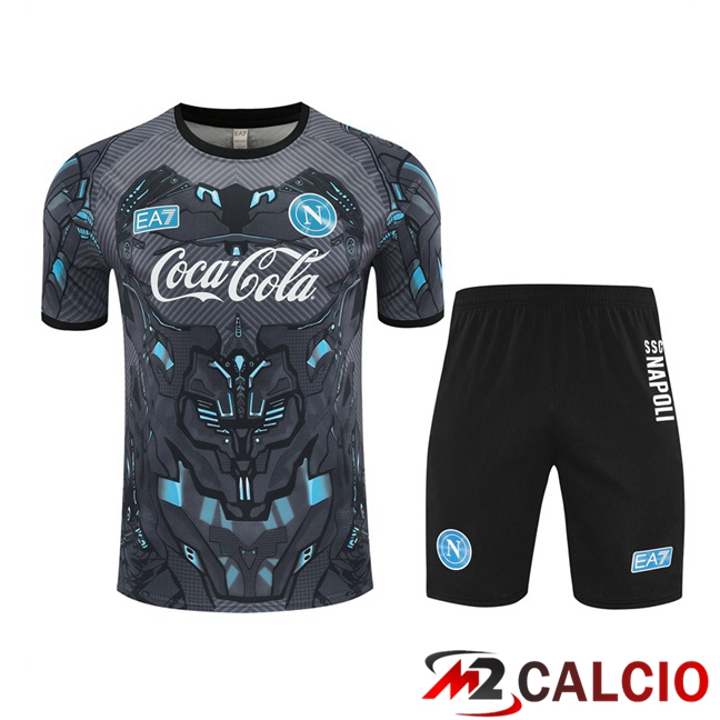 Maglie Calcio Personalizzate,Tute Calcio Squadre,Maglia Nazionale Italiana Calcio | Insieme T Shirt Allenamento SSC Napoli + Pantaloncini Nero 2025/2026