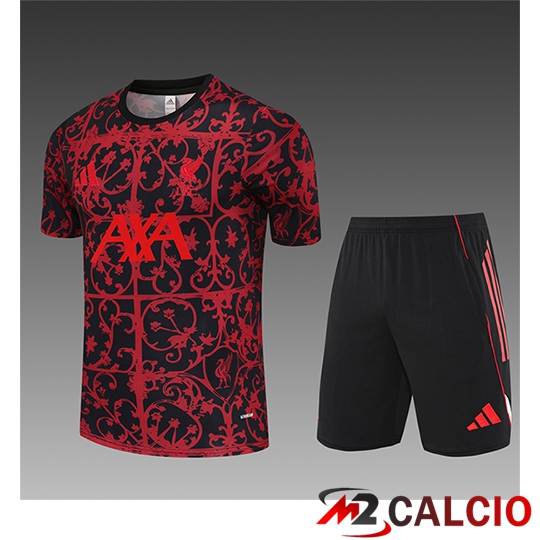 Maglie Calcio Personalizzate,Tute Calcio Squadre,Maglia Nazionale Italiana Calcio | Insieme T Shirt Allenamento FC Liverpool Bambino Rosso/Nero 2025/2026