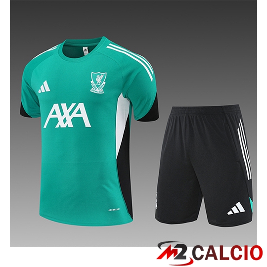 Maglie Calcio Personalizzate,Tute Calcio Squadre,Maglia Nazionale Italiana Calcio | Insieme T Shirt Allenamento FC Liverpool Bambino Verde/Bianco/Nero 2025/2026