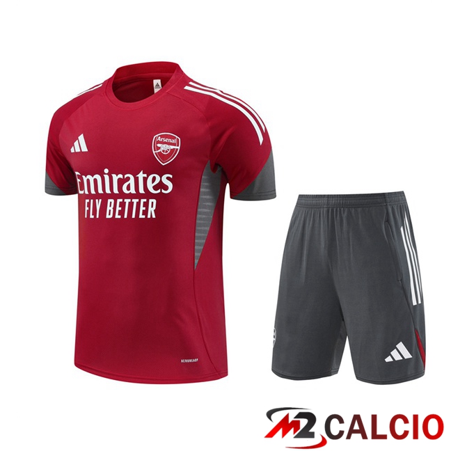 Maglie Calcio Personalizzate,Tute Calcio Squadre,Maglia Nazionale Italiana Calcio | Insieme T Shirt Allenamento Arsenal + Pantaloncini Rosso 2025/2026