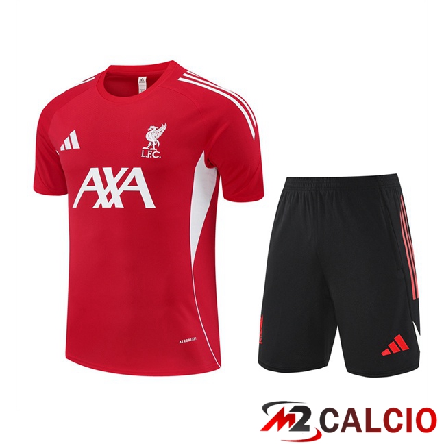 Maglie Calcio Personalizzate,Tute Calcio Squadre,Maglia Nazionale Italiana Calcio | Insieme T Shirt Allenamento FC Liverpool + Pantaloncini Rosso 2025/2026
