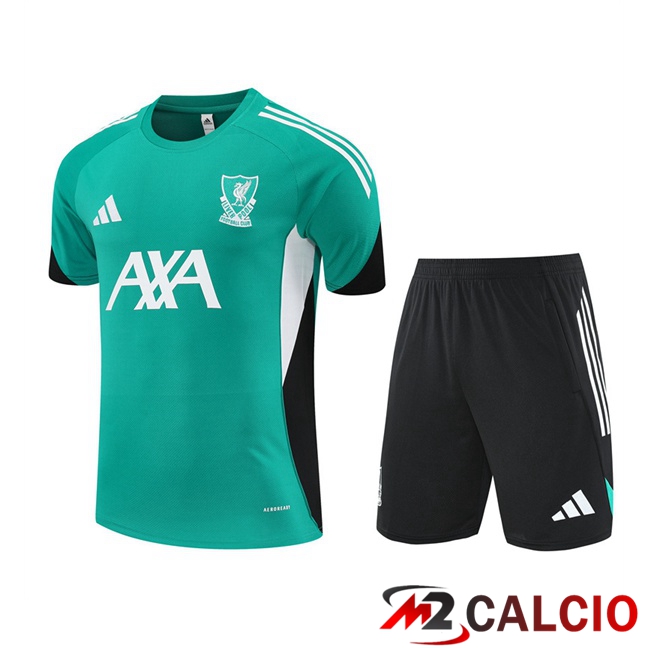Maglie Calcio Personalizzate,Tute Calcio Squadre,Maglia Nazionale Italiana Calcio | Insieme T Shirt Allenamento FC Liverpool + Pantaloncini Verde 2025/2026