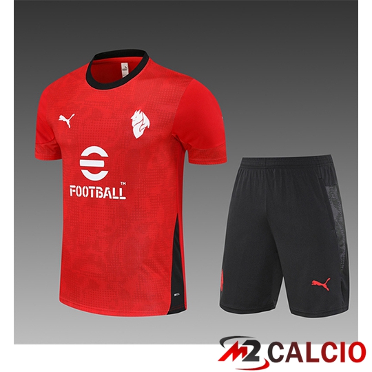 Maglie Calcio Personalizzate,Tute Calcio Squadre,Maglia Nazionale Italiana Calcio | Insieme T Shirt Allenamento AC Milan Bambino Rosso/Nero 2025/2026