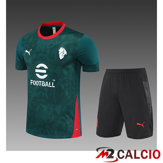 Maglie Calcio Personalizzate,Tute Calcio Squadre,Maglia Nazionale Italiana Calcio | Insieme T Shirt Allenamento AC Milan Bambino Verde/Rosso 2025/2026