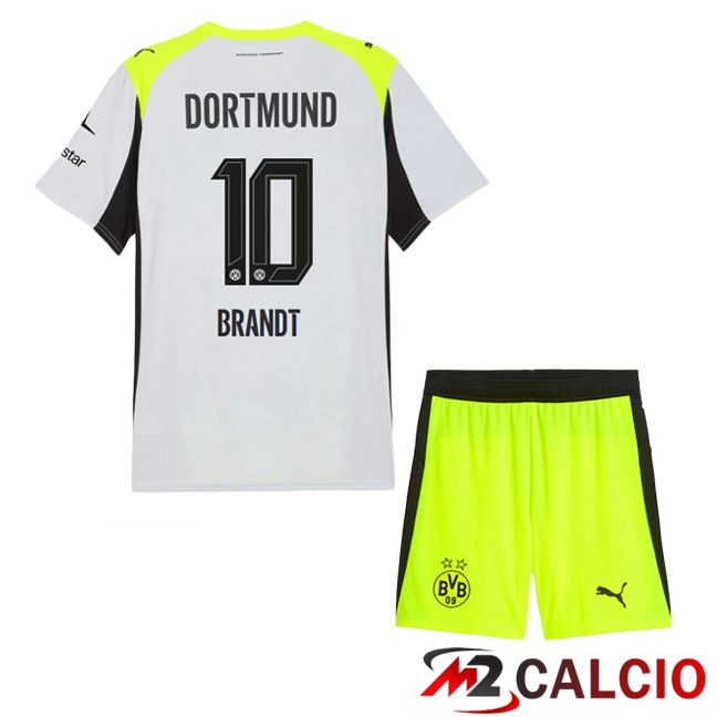 Maglie Calcio Personalizzate,Tute Calcio Squadre,Maglia Nazionale Italiana Calcio | Maglie Calcio Dortmund BVB (Brandt 10) Bambino Seconda Grigio Verde 2025/2026