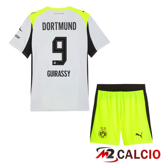 Maglie Calcio Personalizzate,Tute Calcio Squadre,Maglia Nazionale Italiana Calcio | Maglie Calcio Dortmund BVB (Guirassy 9) Bambino Seconda Grigio Verde 2025/2026