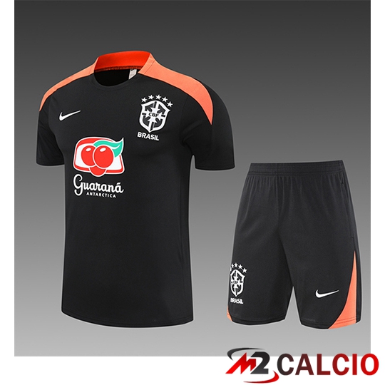 Maglie Calcio Personalizzate,Tute Calcio Squadre,Maglia Nazionale Italiana Calcio | Insieme T Shirt Allenamento Brasile Bambino Nero/Arancia 2025/2026
