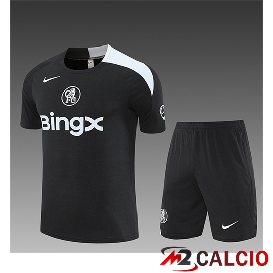 Maglie Calcio Personalizzate,Tute Calcio Squadre,Maglia Nazionale Italiana Calcio | Insieme T Shirt Allenamento FC Chelsea Bambino Nero/Bianco 2025/2026