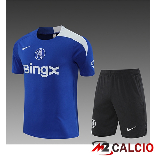 Maglie Calcio Personalizzate,Tute Calcio Squadre,Maglia Nazionale Italiana Calcio | Insieme T Shirt Allenamento FC Chelsea Bambino Blu/Bianco 2025/2026