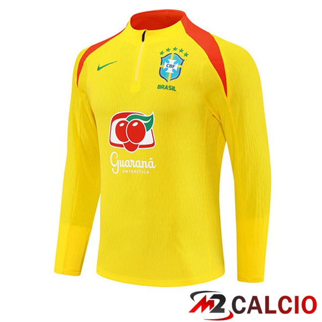 Maglie Calcio Personalizzate,Tute Calcio Squadre,Maglia Nazionale Italiana Calcio | Felpa Allenamento Brasile Giallo 2025/2026