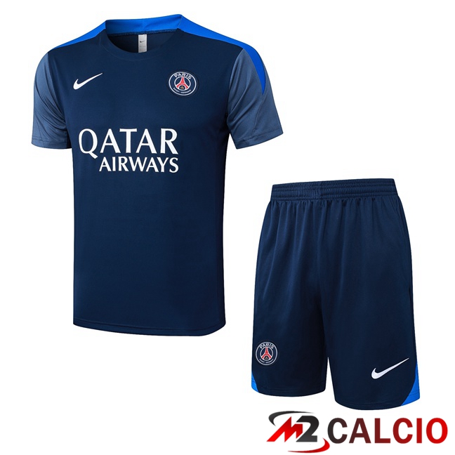 Maglie Calcio Personalizzate,Tute Calcio Squadre,Maglia Nazionale Italiana Calcio | Insieme T Shirt Allenamento Paris PSG + Pantaloncini Blu Reale 2025/2026