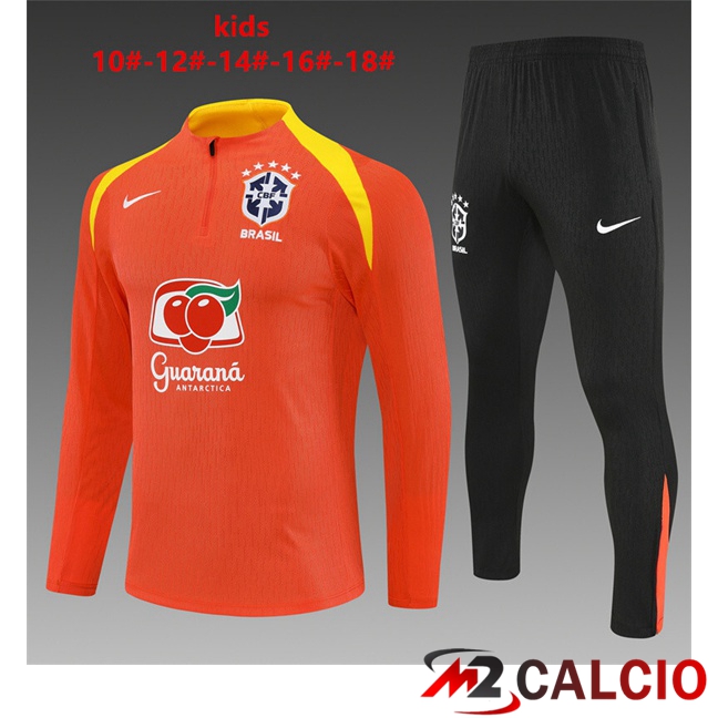 Maglie Calcio Personalizzate,Tute Calcio Squadre,Maglia Nazionale Italiana Calcio | Insieme Tuta Calcio Brasile Bambino Arancia 2025/2026