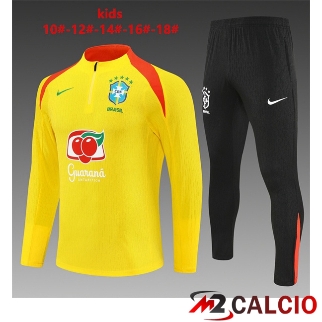 Maglie Calcio Personalizzate,Tute Calcio Squadre,Maglia Nazionale Italiana Calcio | Insieme Tuta Calcio Brasile Bambino Giallo 2025/2026