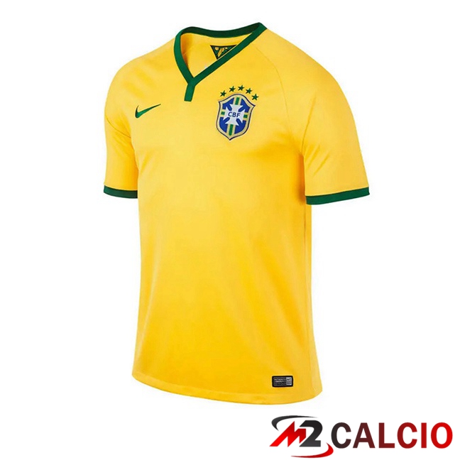 Maglie Calcio Personalizzate,Tute Calcio Squadre,Maglia Nazionale Italiana Calcio | Maglie Calcio Brasile Retro Prima Giallo 2014