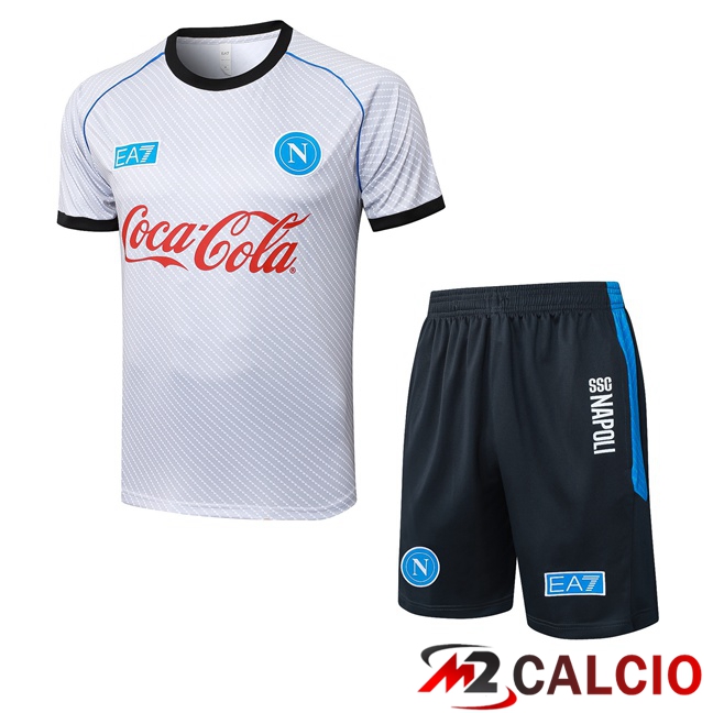 Maglie Calcio Personalizzate,Tute Calcio Squadre,Maglia Nazionale Italiana Calcio | Insieme T Shirt Allenamento SSC Napoli + Pantaloncini Bianco 2025/2026