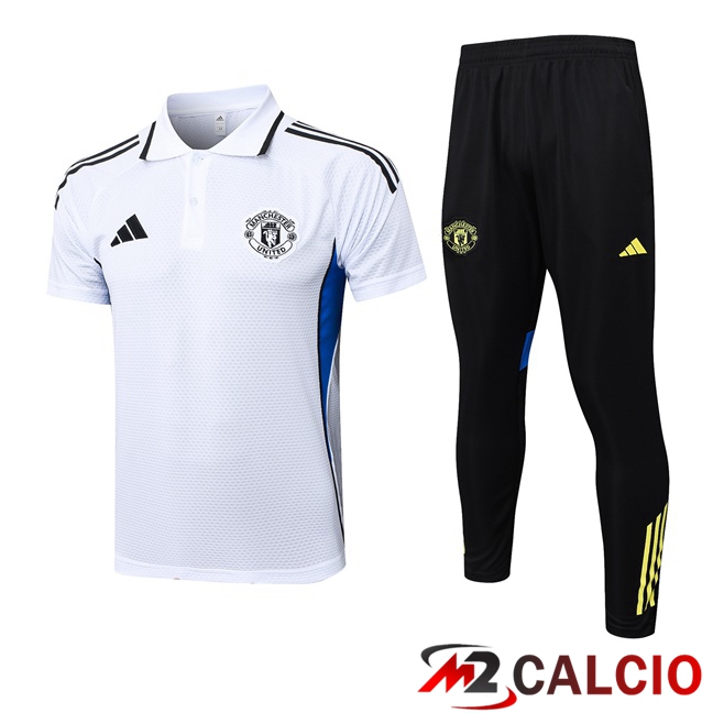 Maglie Calcio Personalizzate,Tute Calcio Squadre,Maglia Nazionale Italiana Calcio | Insieme Polo Manchester United + Pantaloni Bianco 2025/2026