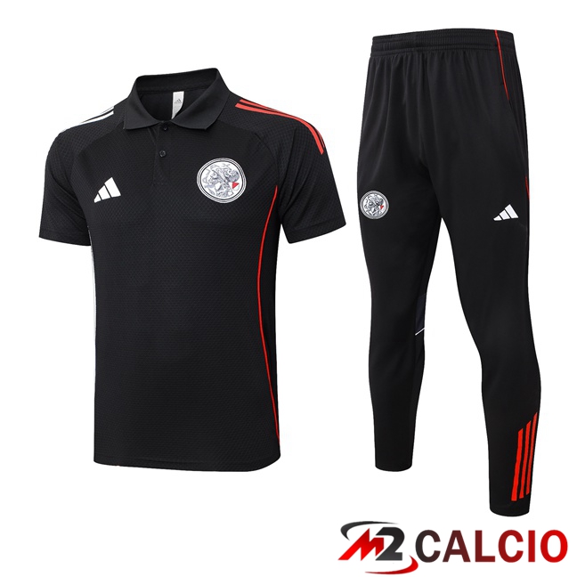 Maglie Calcio Personalizzate,Tute Calcio Squadre,Maglia Nazionale Italiana Calcio | Insieme Polo AFC Ajax + Pantaloni Nero 2025/2026