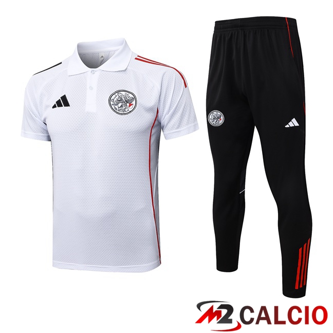 Maglie Calcio Personalizzate,Tute Calcio Squadre,Maglia Nazionale Italiana Calcio | Insieme Polo AFC Ajax + Pantaloni Bianco 2025/2026