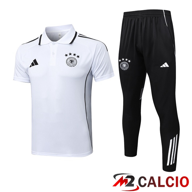 Maglie Calcio Personalizzate,Tute Calcio Squadre,Maglia Nazionale Italiana Calcio | Insieme Polo Germania + Pantaloni Bianco 2025/2026