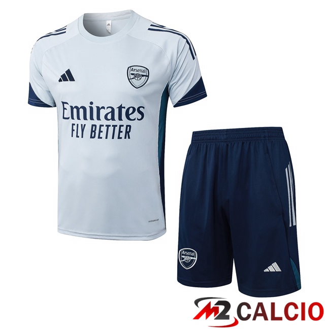 Maglie Calcio Personalizzate,Tute Calcio Squadre,Maglia Nazionale Italiana Calcio | Insieme T Shirt Allenamento Arsenal + Pantaloncini Grigio 2025/2026