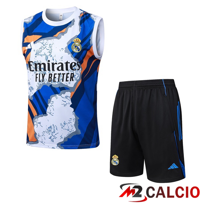Maglie Calcio Personalizzate,Tute Calcio Squadre,Maglia Nazionale Italiana Calcio | Canotta Allenamento Real Madrid + Pantaloncini Blu Bianco 2025/2026