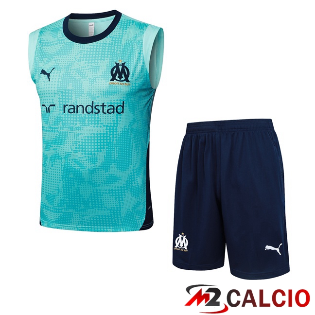 Maglie Calcio Personalizzate,Tute Calcio Squadre,Maglia Nazionale Italiana Calcio | Canotta Allenamento Marsiglia OM + Pantaloncini Verde 2025/2026