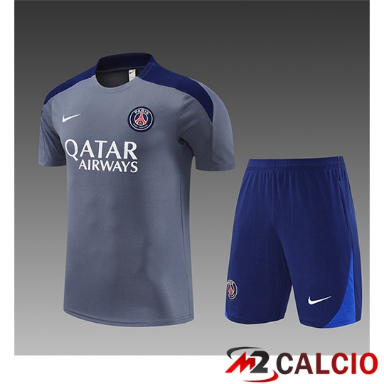 Maglie Calcio Personalizzate,Tute Calcio Squadre,Maglia Nazionale Italiana Calcio | T Shirt Allenamento PSG Bambino Grigio/Blu 2025/2026