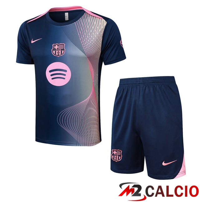 Maglie Calcio Personalizzate,Tute Calcio Squadre,Maglia Nazionale Italiana Calcio | Insieme T Shirt Allenamento FC Barcellona + Pantaloncini Rosa Blu Reale 2025/2026