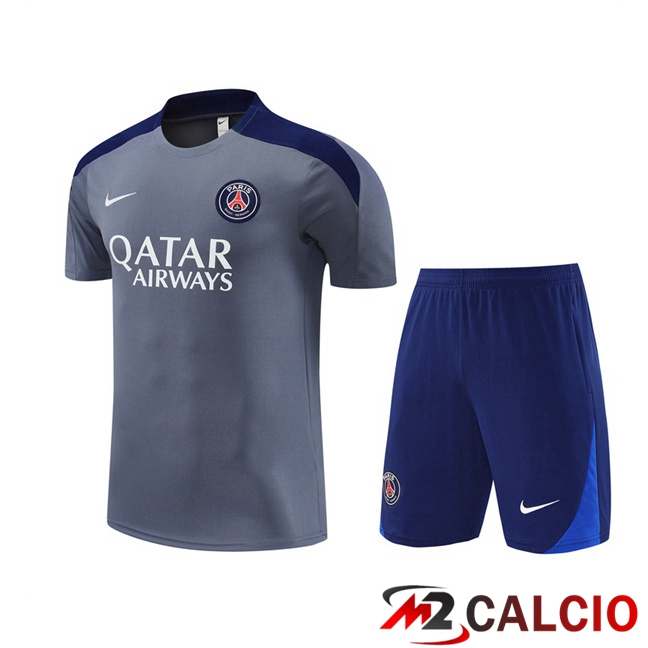 Maglie Calcio Personalizzate,Tute Calcio Squadre,Maglia Nazionale Italiana Calcio | Insieme T Shirt Allenamento Paris PSG + Pantaloncini Grigio 2025/2026