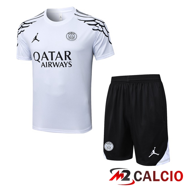 Maglie Calcio Personalizzate,Tute Calcio Squadre,Maglia Nazionale Italiana Calcio | Insieme T Shirt Allenamento Jordan Paris PSG + Pantaloncini Bianco 2025/2026