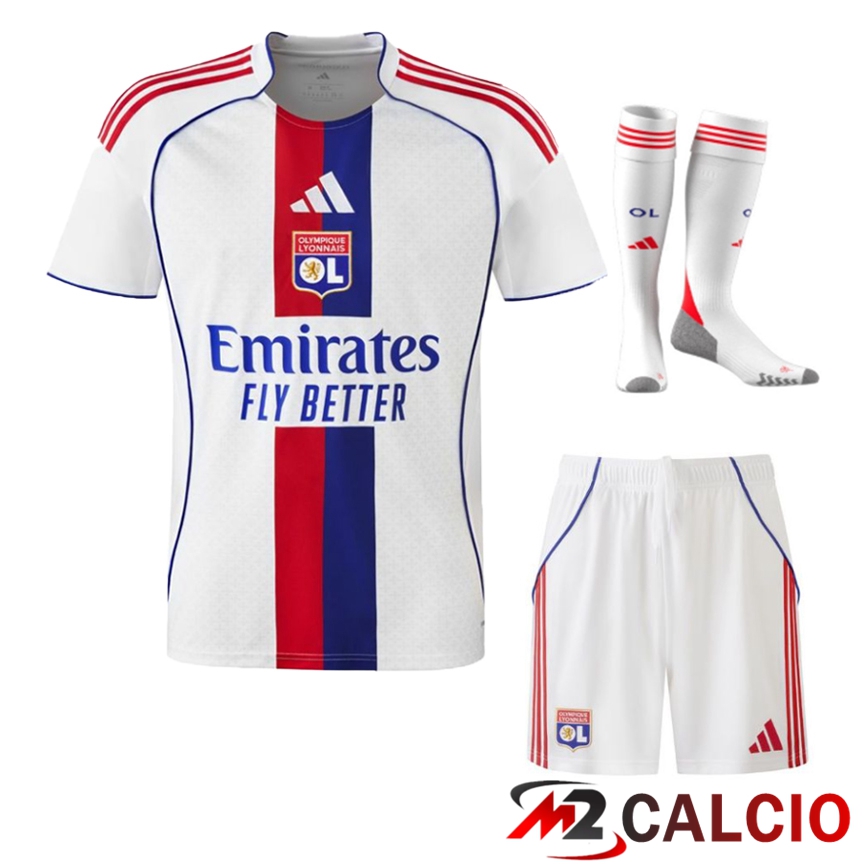 Maglie Calcio Personalizzate,Tute Calcio Squadre,Maglia Nazionale Italiana Calcio | Insieme Maglie Calcio Lione OL Prima (Pantaloncini + Calzini) 2025/2026