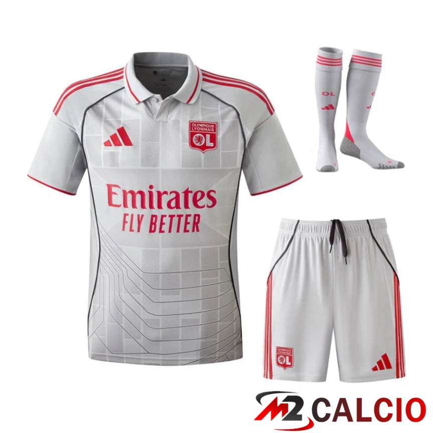 Maglie Calcio Personalizzate,Tute Calcio Squadre,Maglia Nazionale Italiana Calcio | Insieme Maglie Calcio Lione OL Terza (Pantaloncini + Calzini) 2025/2026