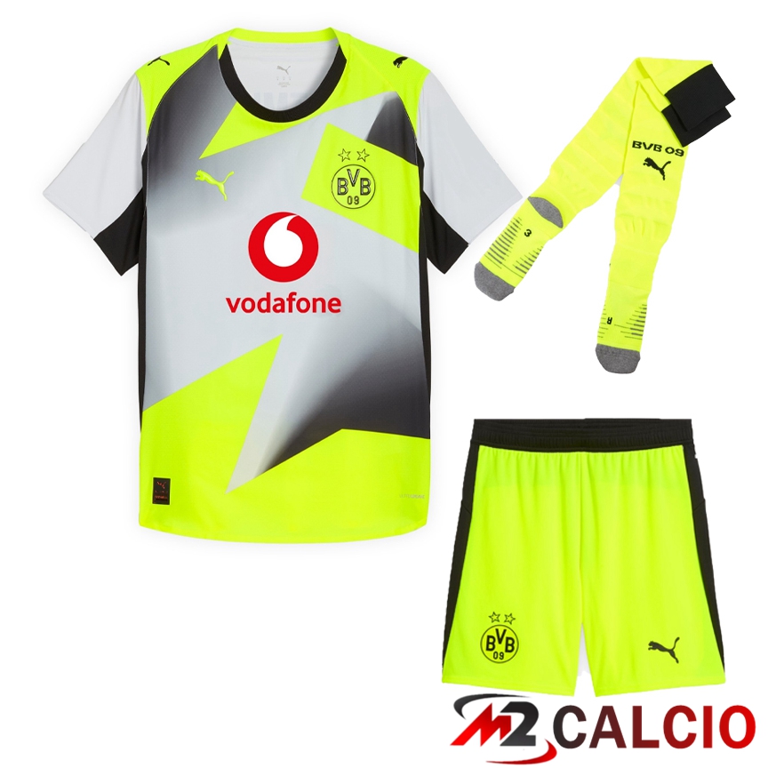 Maglie Calcio Personalizzate,Tute Calcio Squadre,Maglia Nazionale Italiana Calcio | Insieme Maglie Calcio BVB Dortmund Seconda (Pantaloncini + Calzini) 2025/2026