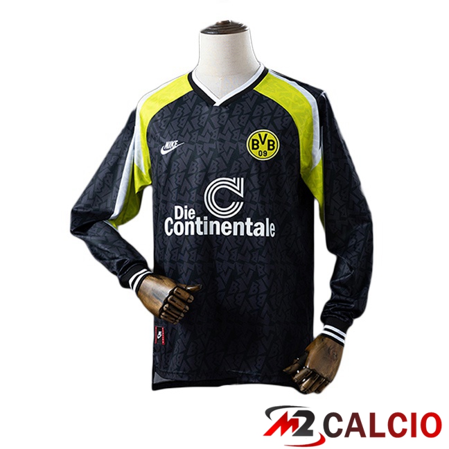 Maglie Calcio Personalizzate,Tute Calcio Squadre,Maglia Nazionale Italiana Calcio | Maglie Calcio Dortmund BVB Retro Seconda Manica Lunga Nero 1995-1996