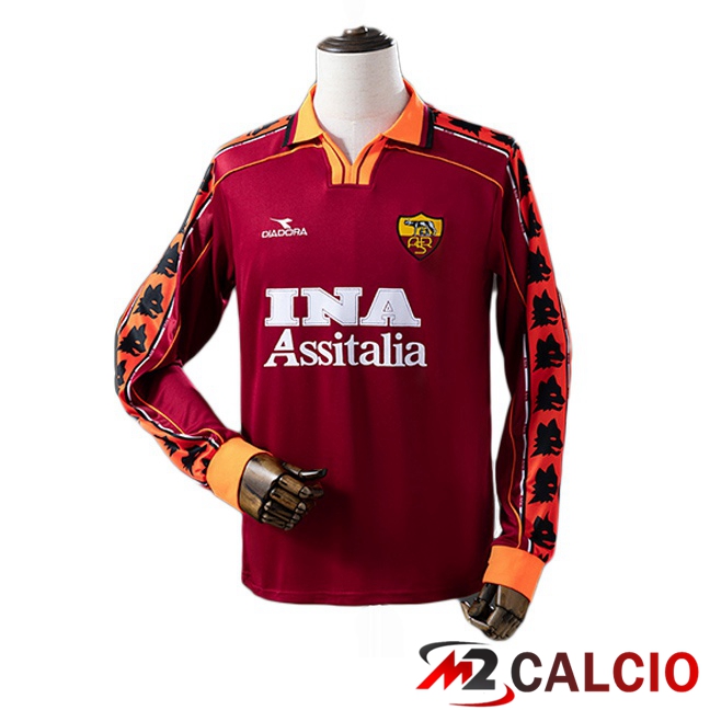 Maglie Calcio Personalizzate,Tute Calcio Squadre,Maglia Nazionale Italiana Calcio | Maglie Calcio AS Roma Retro Prima Manica Lunga Rosso 1998-1999