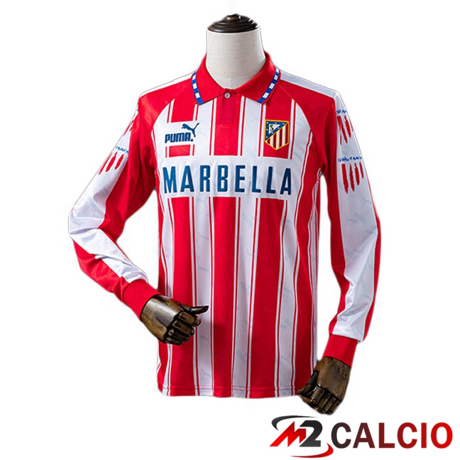 Maglie Calcio Personalizzate,Tute Calcio Squadre,Maglia Nazionale Italiana Calcio | Maglie Calcio Atletico Madrid Retro Prima Manica Lunga Rosso Bianco 1994-1995