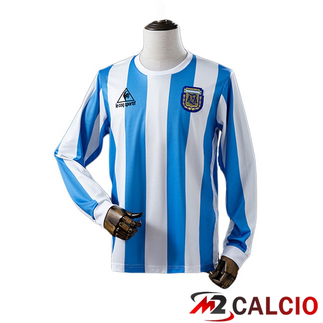 Maglie Calcio Personalizzate,Tute Calcio Squadre,Maglia Nazionale Italiana Calcio | Maglie Calcio Argentina Retro Prima Manica Lunga Blu Bianco 1986