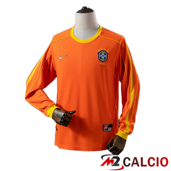 Maglie Calcio Personalizzate,Tute Calcio Squadre,Maglia Nazionale Italiana Calcio | Maglie Calcio Brasile Retro Portiere Manica Lunga Arancia 1998