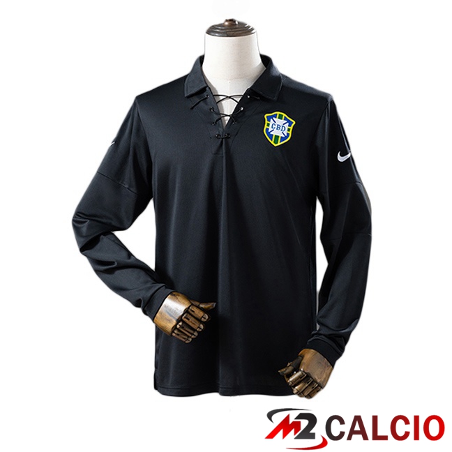 Maglie Calcio Personalizzate,Tute Calcio Squadre,Maglia Nazionale Italiana Calcio | Maglie Calcio Brasile Retro Edizione Speciale Manica Lunga Nero 2004