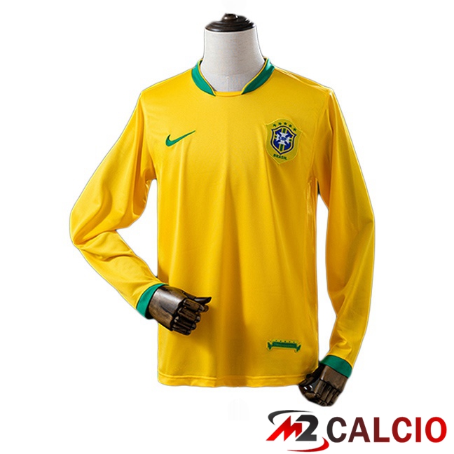 Maglie Calcio Personalizzate,Tute Calcio Squadre,Maglia Nazionale Italiana Calcio | Maglie Calcio Brasile Retro Prima Manica Lunga Giallo 2006