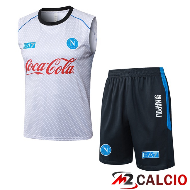 Maglie Calcio Personalizzate,Tute Calcio Squadre,Maglia Nazionale Italiana Calcio | Canotta Allenamento SSC Napoli + Pantaloncini Bianco 2025/2026