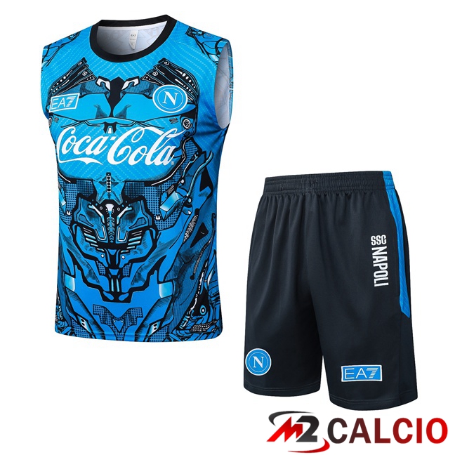 Maglie Calcio Personalizzate,Tute Calcio Squadre,Maglia Nazionale Italiana Calcio | Canotta Allenamento SSC Napoli + Pantaloncini Blu 2025/2026