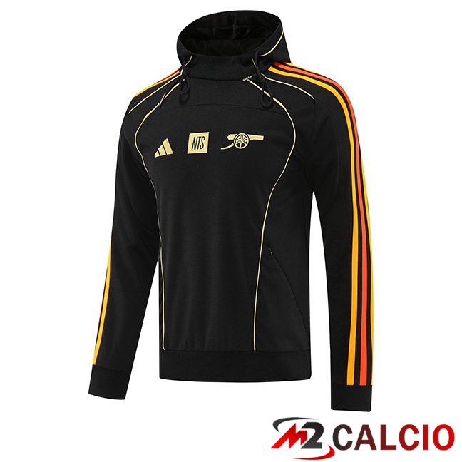 Maglie Calcio Personalizzate,Tute Calcio Squadre,Maglia Nazionale Italiana Calcio | Felpa Con Cappuccio Arsenal Nero 2025/2026