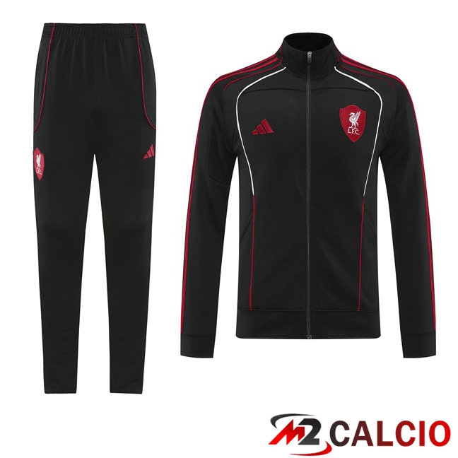 Maglie Calcio Personalizzate,Tute Calcio Squadre,Maglia Nazionale Italiana Calcio | Insieme Tuta Calcio - Giacca FC Liverpool Nero 2025/2026
