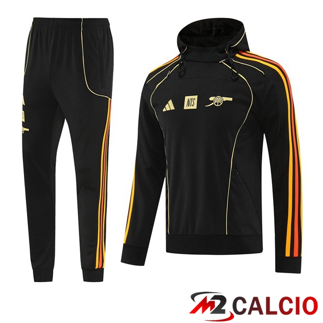 Maglie Calcio Personalizzate,Tute Calcio Squadre,Maglia Nazionale Italiana Calcio | Tuta Calcio - Felpa Con Cappuccio Arsenal Nero 2025/2026