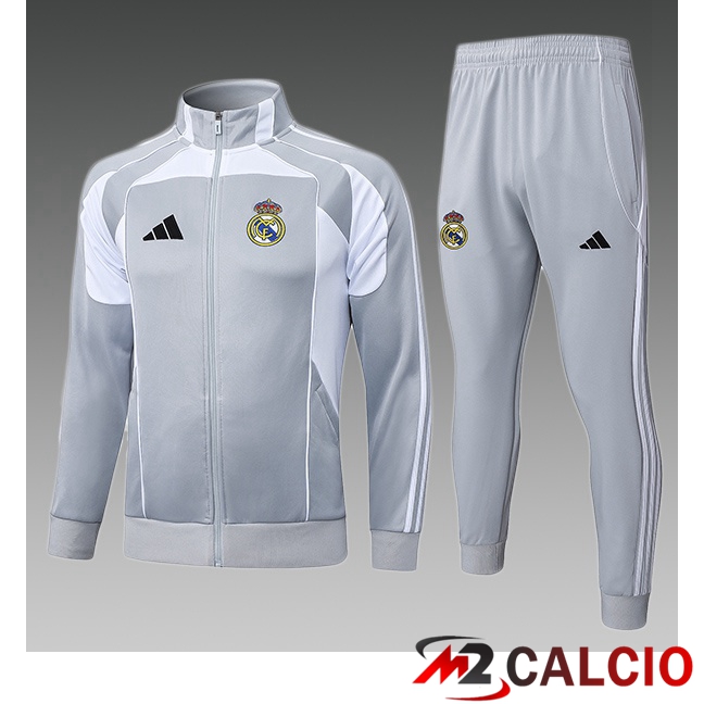 Maglie Calcio Personalizzate,Tute Calcio Squadre,Maglia Nazionale Italiana Calcio | Insieme Tuta Calcio - Giacca Real Madrid Bambino Grigio 2025/2026